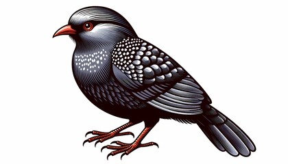 A stylized illustration of a bird with a striking design and vibrant colors.