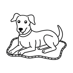 Line art of a dog lying on a cozy rug vector art illustration.eps