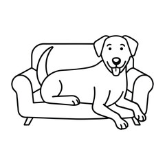 Line art of a dog sitting on a sofa vector art illustration.eps