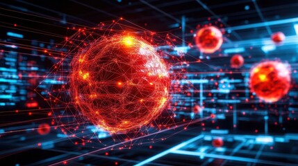 Obraz premium Abstract global network sphere, interconnected lines and dots representing data flow communication