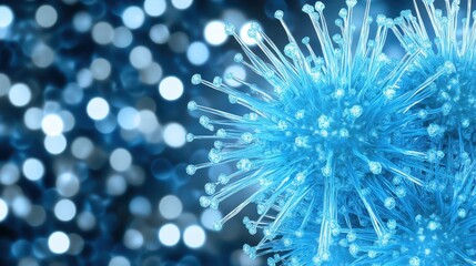 Magnified blue virus, detailed microscopic visualization of its intricate structure and potential impact on health