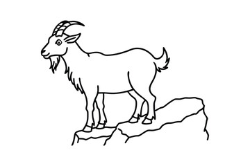 Line art of a goat standing on a rocky cliff vector art illustration.eps