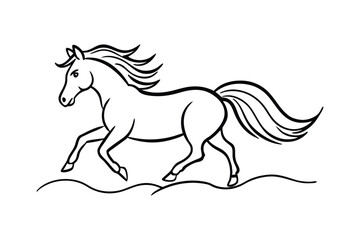 Line art of a horse galloping across an open field vector art illustration.eps
