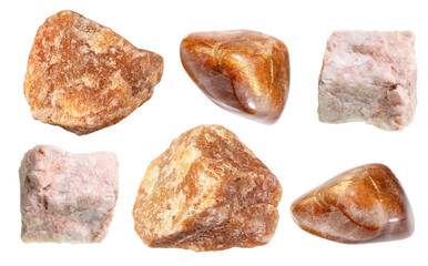natural specimens of uncut feldspar rocks cutout