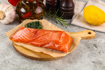 Piece of cut salmon fillet