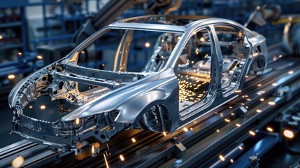 Fototapeta premium Car Chassis Manufacturing Process in a Factory