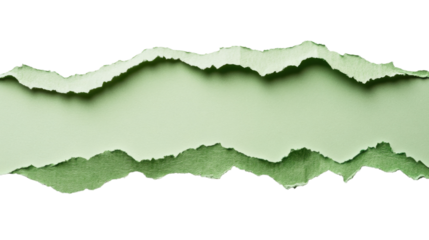 Green torn paper with transparent background revealing checkered pattern