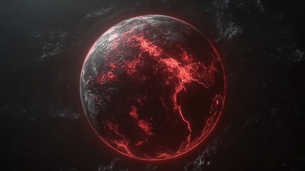 Obraz premium Glowing Red Earth Surrounded by Cosmic Space and Twinkling Stars in Dark Universe