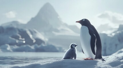 Obraz premium Antarctic penguins, mountains, ice, wildlife