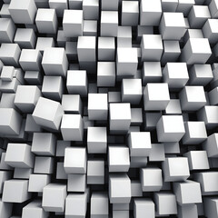 3D White Cubes Abstract Background with Geometric Blocks and Technology Concept