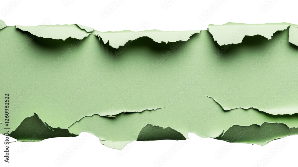 Poster torn green paper with transparent background creating a frame effect