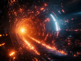 A mesmerizing cosmic tunnel radiating light and energy, blending vibrant colors in a futuristic space setting.