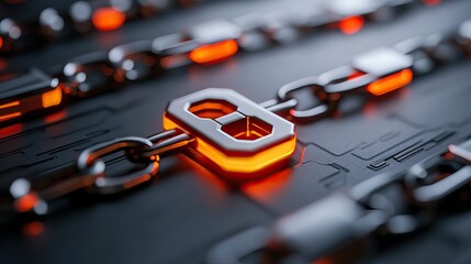 A modern, glowing padlock connected to a chain, symbolizing security and protection in a digital environment.