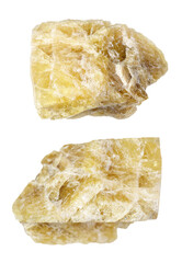 specimens of uncut yellow tourmaline rocks cutout