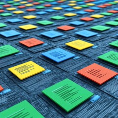 Abstract digital blocks representing data processing concepts.