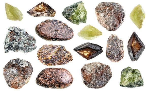 natural specimens of uncut sphene rocks cutout