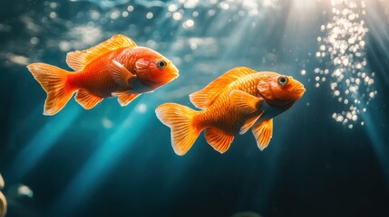 Goldfish swimming gracefully in sunlit water