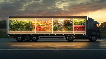 Produce truck highway sunset delivery