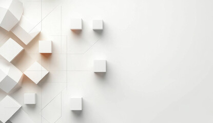 Random shifted white cube boxes block the background wallpaper banner. abstract 3d square white technology communication concept background. Random shifted white cube square boxes block the background