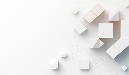 Random shifted white cube boxes block the background wallpaper banner. abstract 3d square white technology communication concept background. Random shifted white cube square boxes block the background