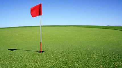 Obraz premium Red flag on sunny golf course green