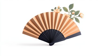 Elegant Paper Fan with Floral Design and Pleats in Modern Style
