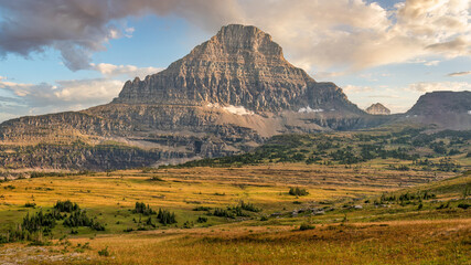 Glacier National Park - Golden hour view of Reynolds Mountain from the Hidden Lake trail from Logan...