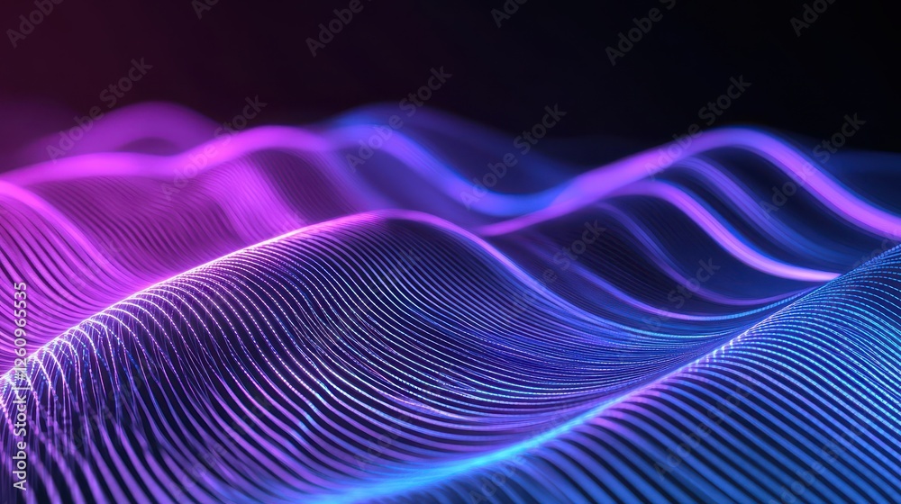 Wall mural minimalist blockchain wallpaper with soft blue and violet data waves on a sleek dark background