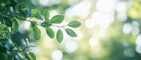 Obraz premium Green leaves sunlight bokeh background nature