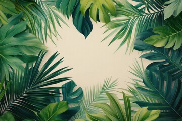 Lush green tropical leaves create a vibrant and inviting background for creative designs and artistic expressions