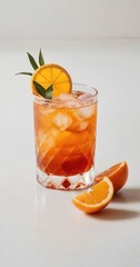 Iced orange Americano on white background in minimalist style