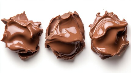 Obraz premium Close Up View of Three Swirls of Rich Smooth Chocolate on a White Background