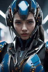 Futuristic Female Warrior in Exosuit – Sci-Fi Character Concept