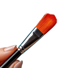 Action hand with brush isolated on transparent background - Generative AI