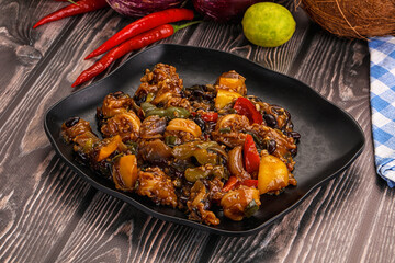 Squid with vegetables in oyser sauce