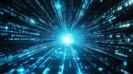 Naklejka premium Digital data stream tunnel, glowing future