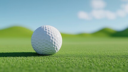 Fototapeta premium Golf Ball Rolling on Lush Green Grass Outdoor Course Sports Photography Sunny Day Close-Up View Game Preparation
