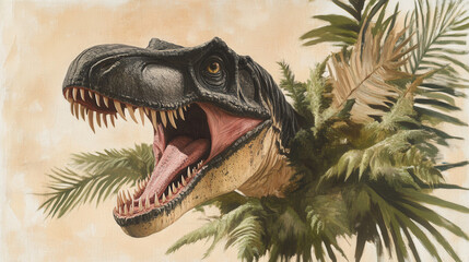 Naklejka premium Realistic dinosaur roaring in jungle setting