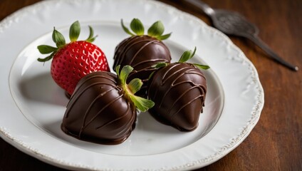Chocolate covered strawberries on a plate