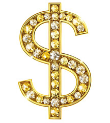 dollar sign $ 3d gold and encrusted with diamonds png clipart cutout transparent isolated
