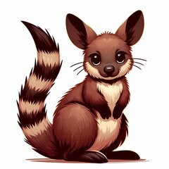 Fototapeta premium Cute cartoon marsupial with large ears and a bushy striped tail, sitting upright.