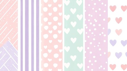 Pastel Pattern Collection Featuring Hearts Stripes and Dots