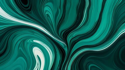 Deep emerald green and shimmering teal flow in an elegant liquid ink pattern, blending smoothly with soft, organic waves and a sense of depth