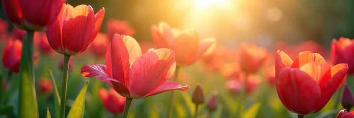 Sunlight filtering through the petals of blooming flowers, sunlight filter, soft illumination