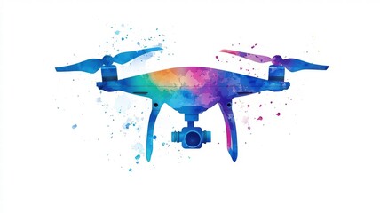 A vibrant, artistic representation of a drone, showcasing colorful splashes around it, emphasizing its modern technology and creative potential.