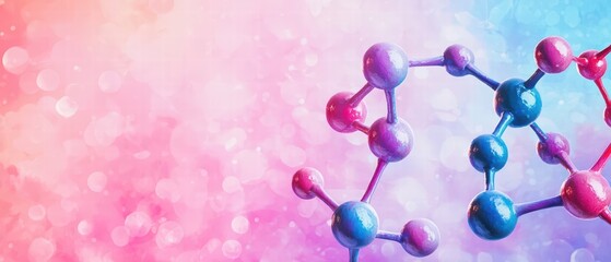 A vibrant molecular structure against a colorful background, illustrating the beauty of chemistry and scientific exploration.