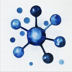 A blue abstract representation of a molecular structure with interconnected spheres, showcasing a scientific theme.
