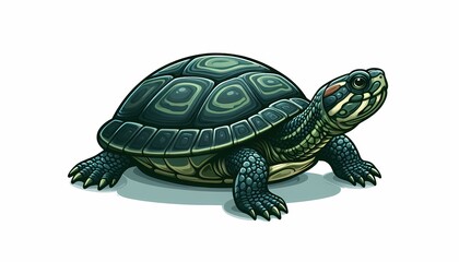 Obraz premium A vibrant green turtle illustration showcasing intricate shell patterns and detailed features.