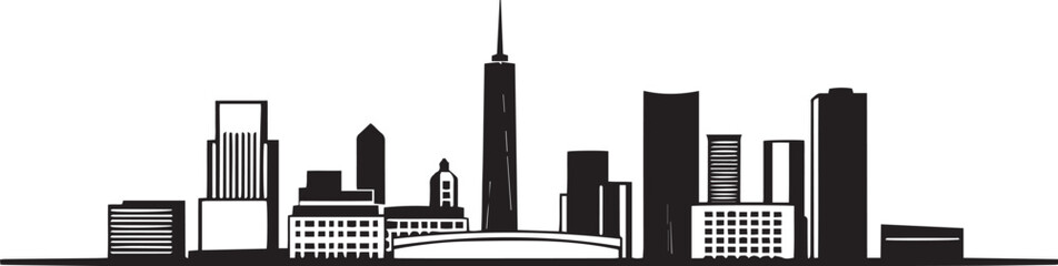 City landscape. Line urban backdrop. Different buildings on street, outline cityscape hand sketch, flat houses. Hand drawn vector illustration