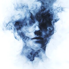 Surreal Painting of Morpheus, God of Dreams in Ethereal Mist and Calming Blue Hues